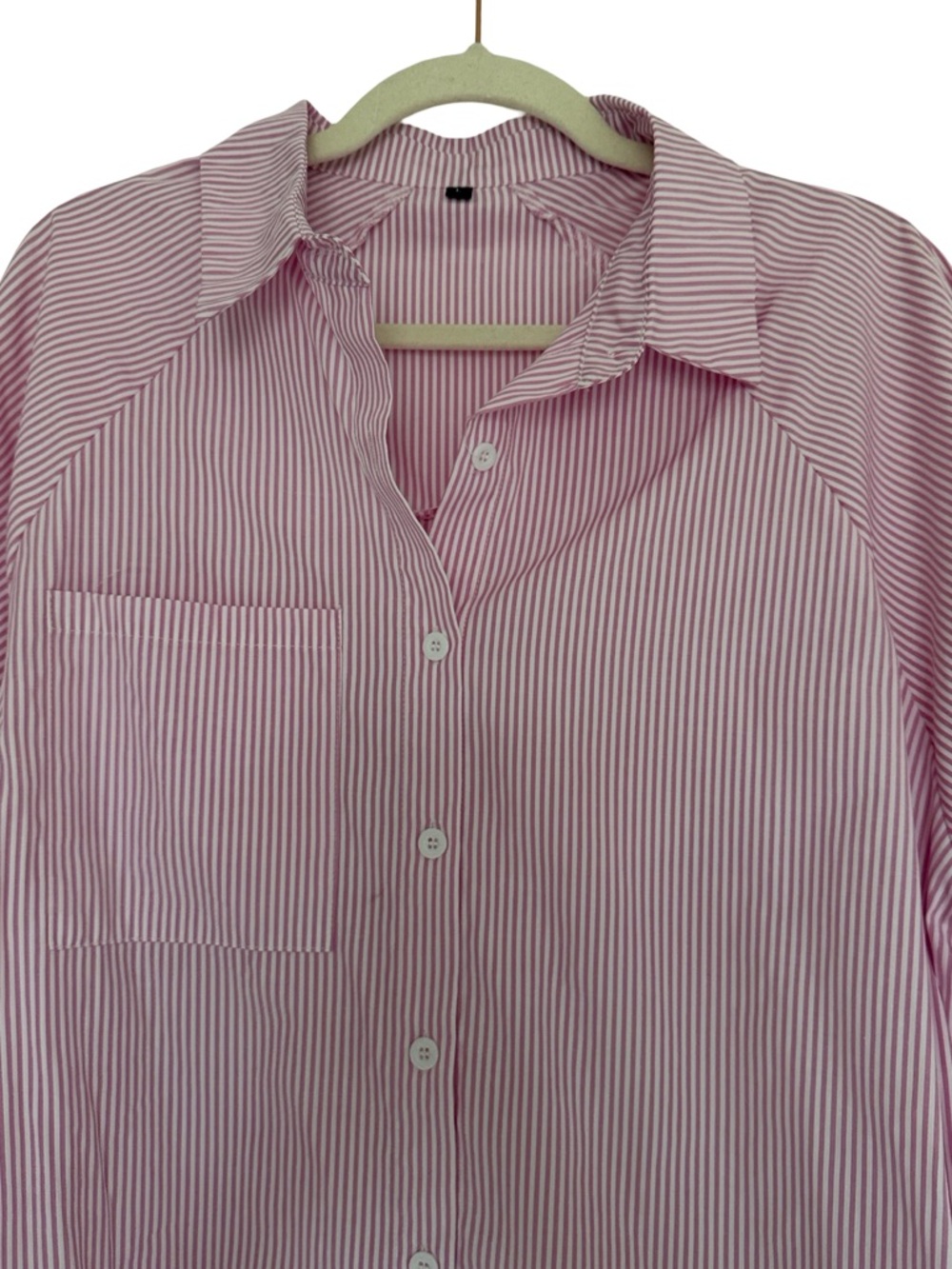 Pink Striped Oversized Button Down Shirt Smocked Cuff L - Picture 7 of 9
